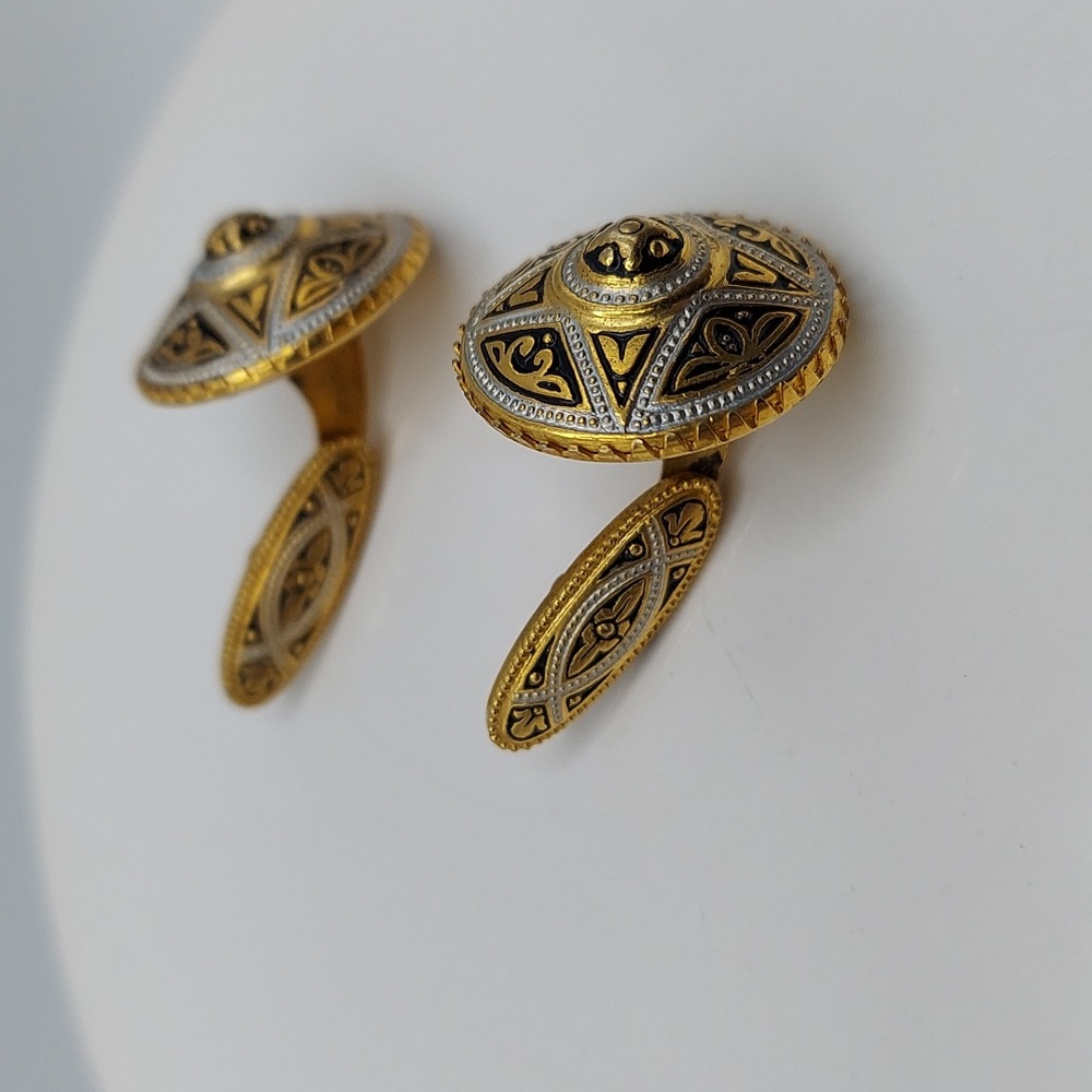 Vtg Damascene Intricate Gold and Silver Mens Cufflinks. - Picture 3 of 10